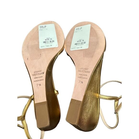 $425 STUART WEITZMAN GLORIA LEATHER WEDGE SANDAL PLATINO METALLIC  71/2 - Picture 9 of 10